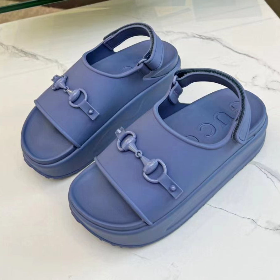 HORSEBIT FLATFORM SANDAL 5 CM IN AEGEAN BLUE IMPORTED TPU - 35