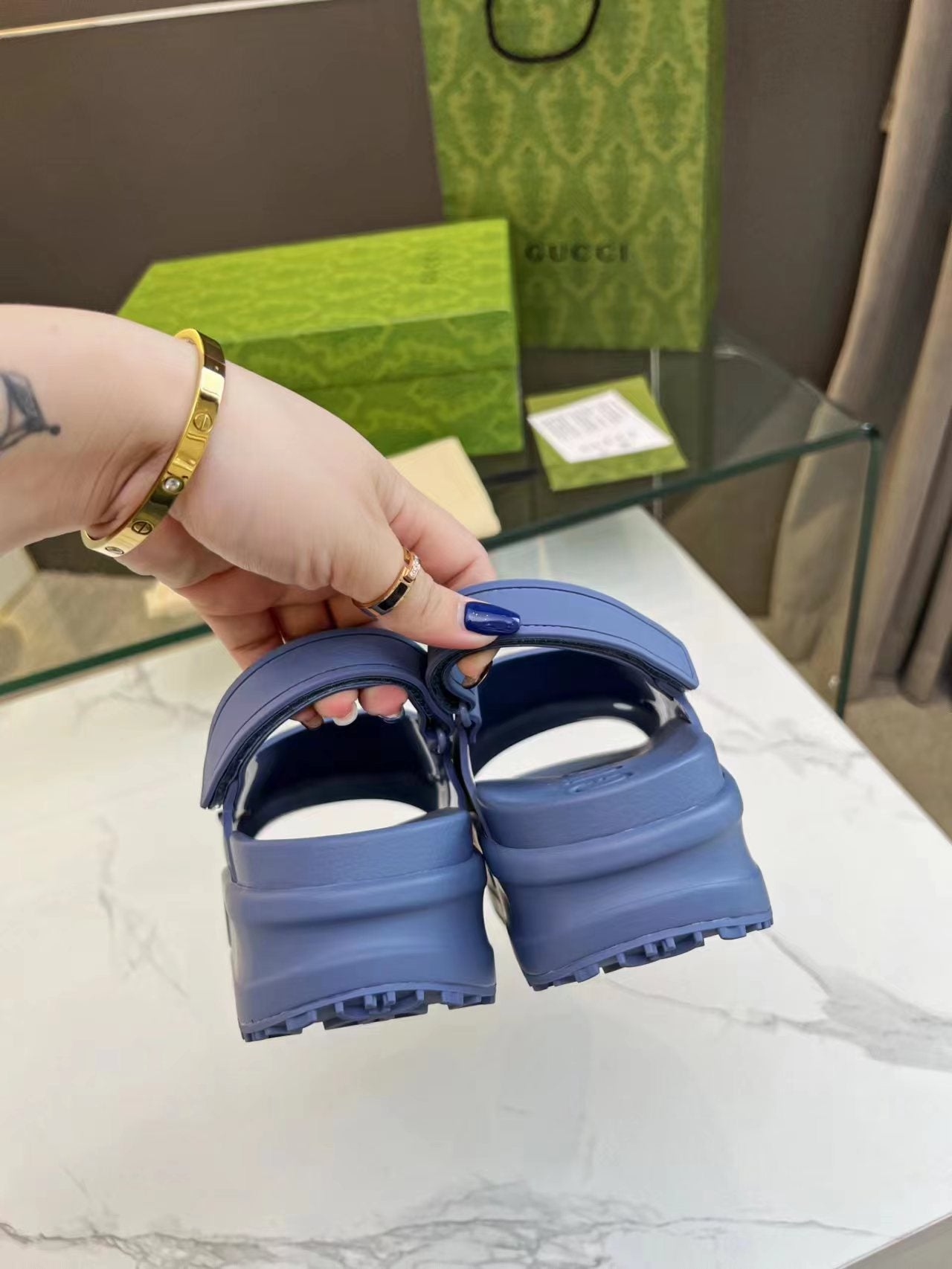 HORSEBIT FLATFORM SANDAL 5 CM IN AEGEAN BLUE IMPORTED TPU - 35