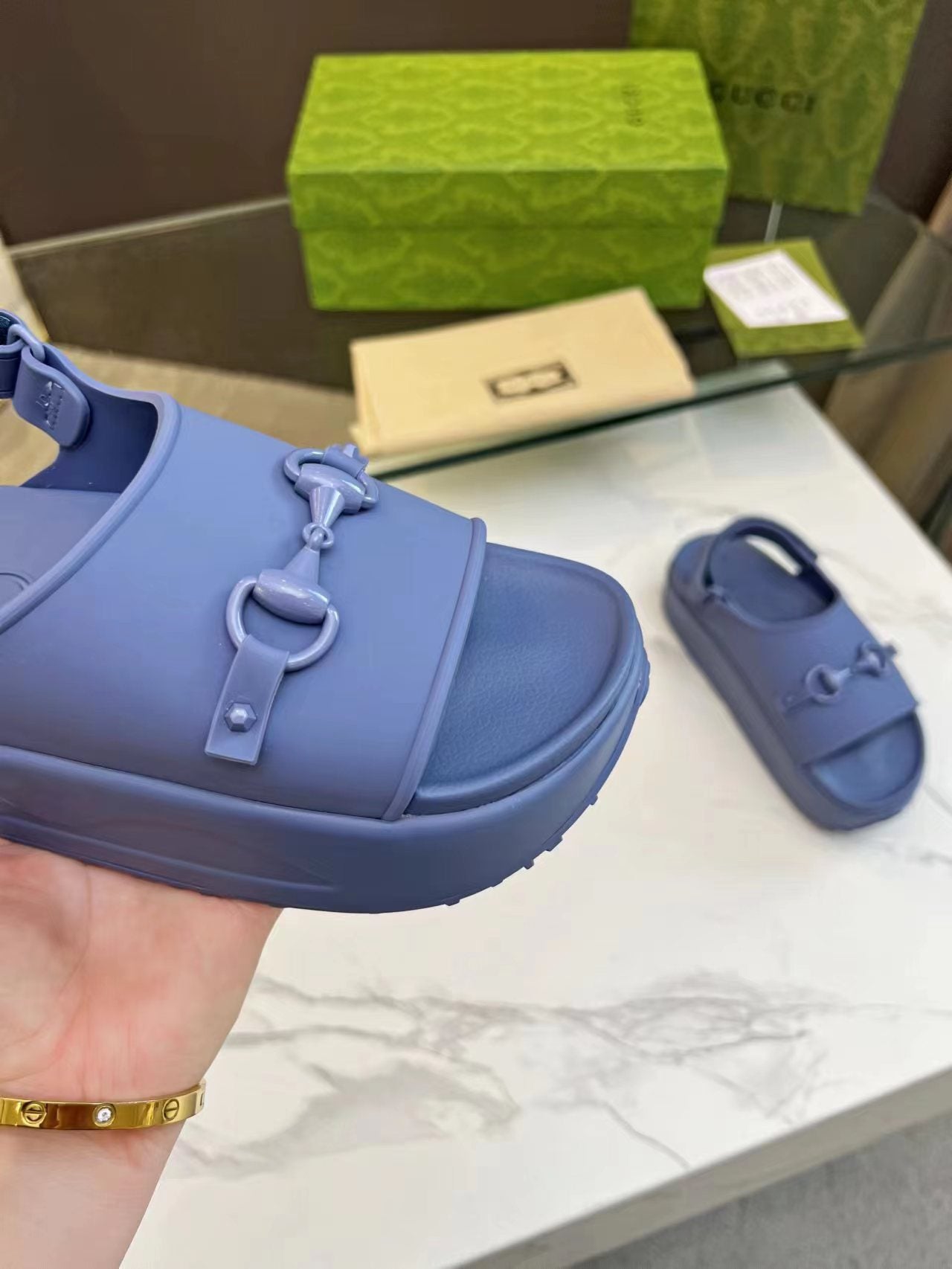 HORSEBIT FLATFORM SANDAL 5 CM IN AEGEAN BLUE IMPORTED TPU - 35