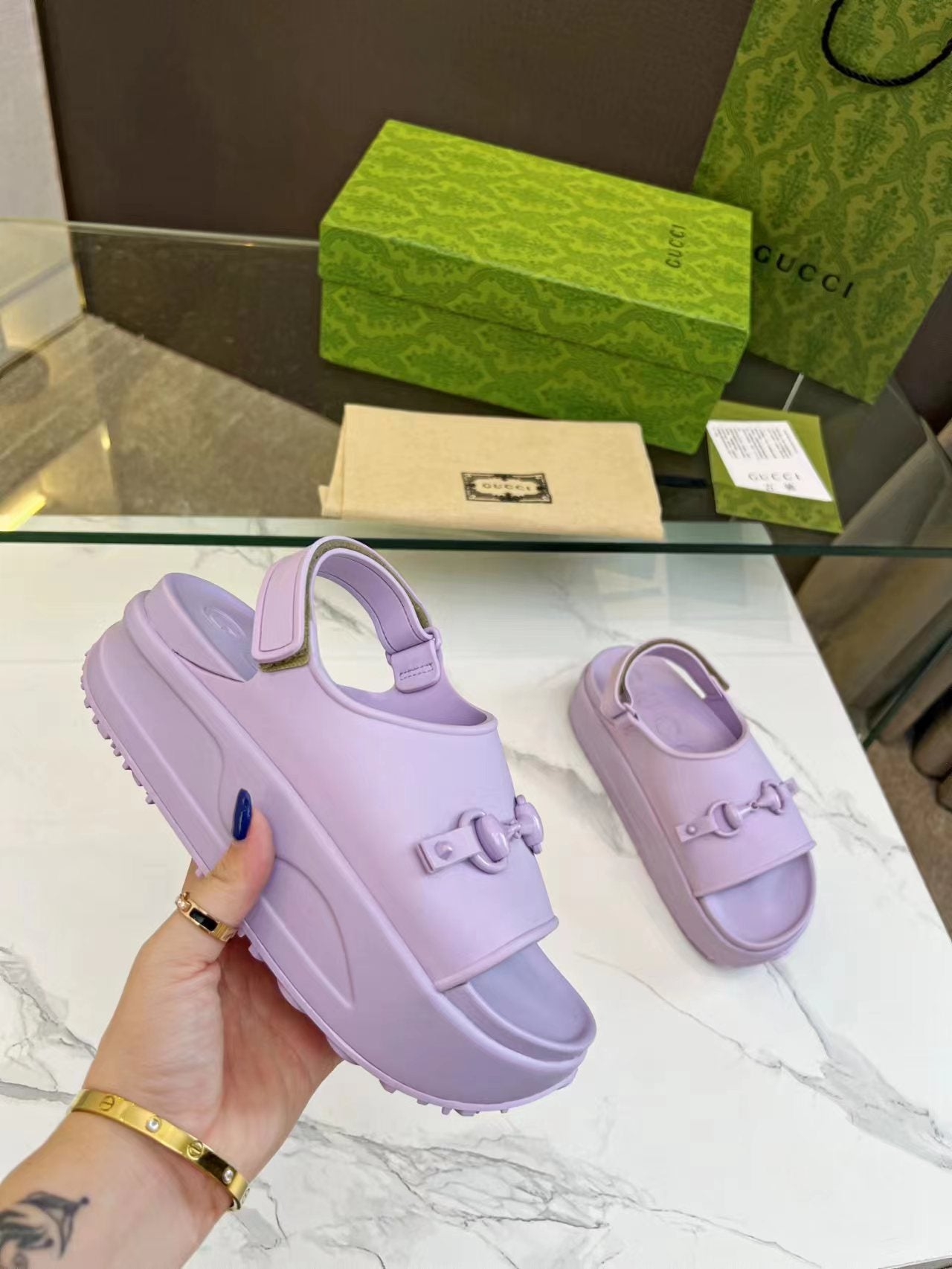 HORSEBIT FLATFORM SANDAL 5 CM IN PASTEL PURPLE IMPORTED TPU - 35