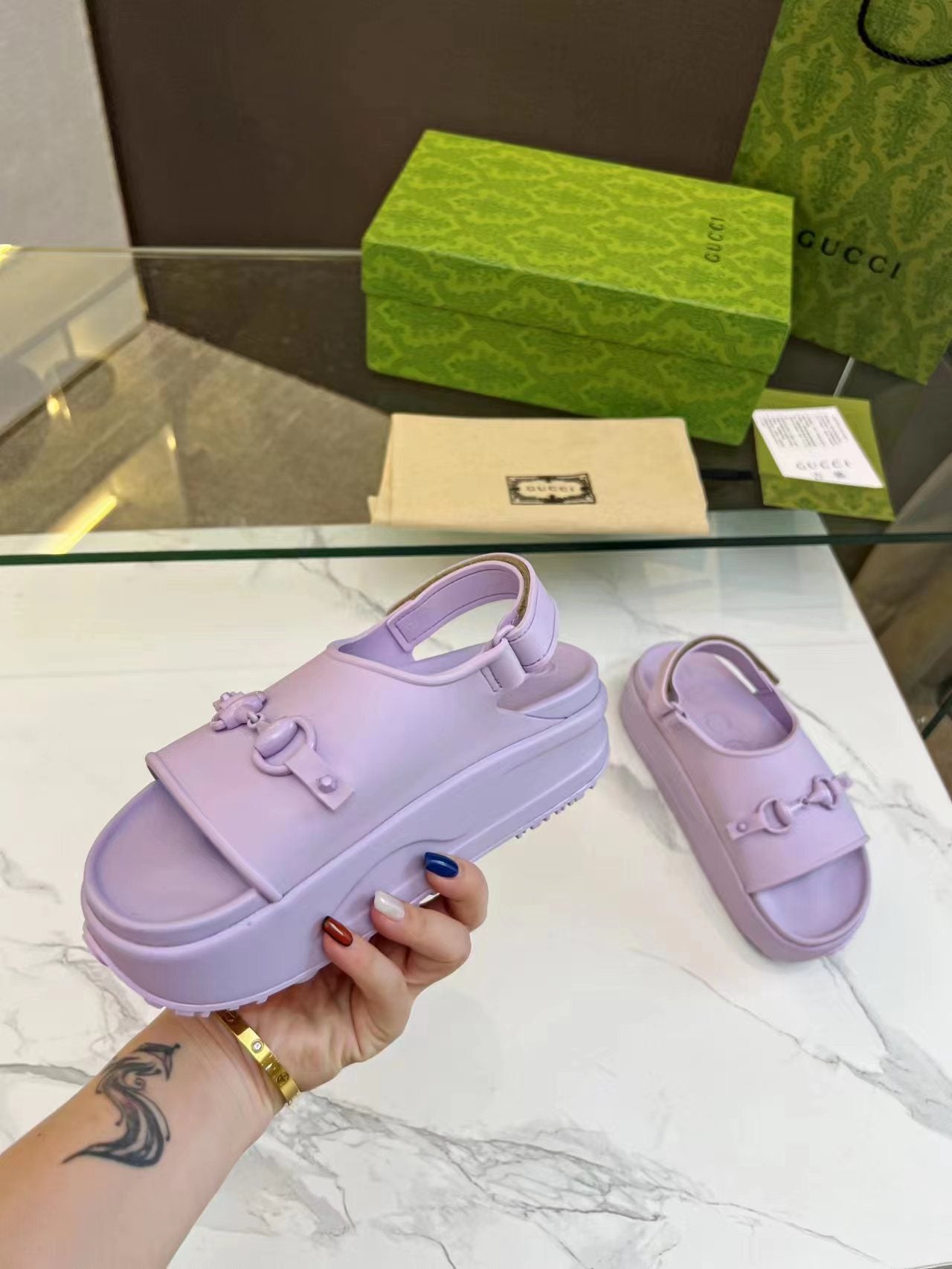 HORSEBIT FLATFORM SANDAL 5 CM IN PASTEL PURPLE IMPORTED TPU - 35