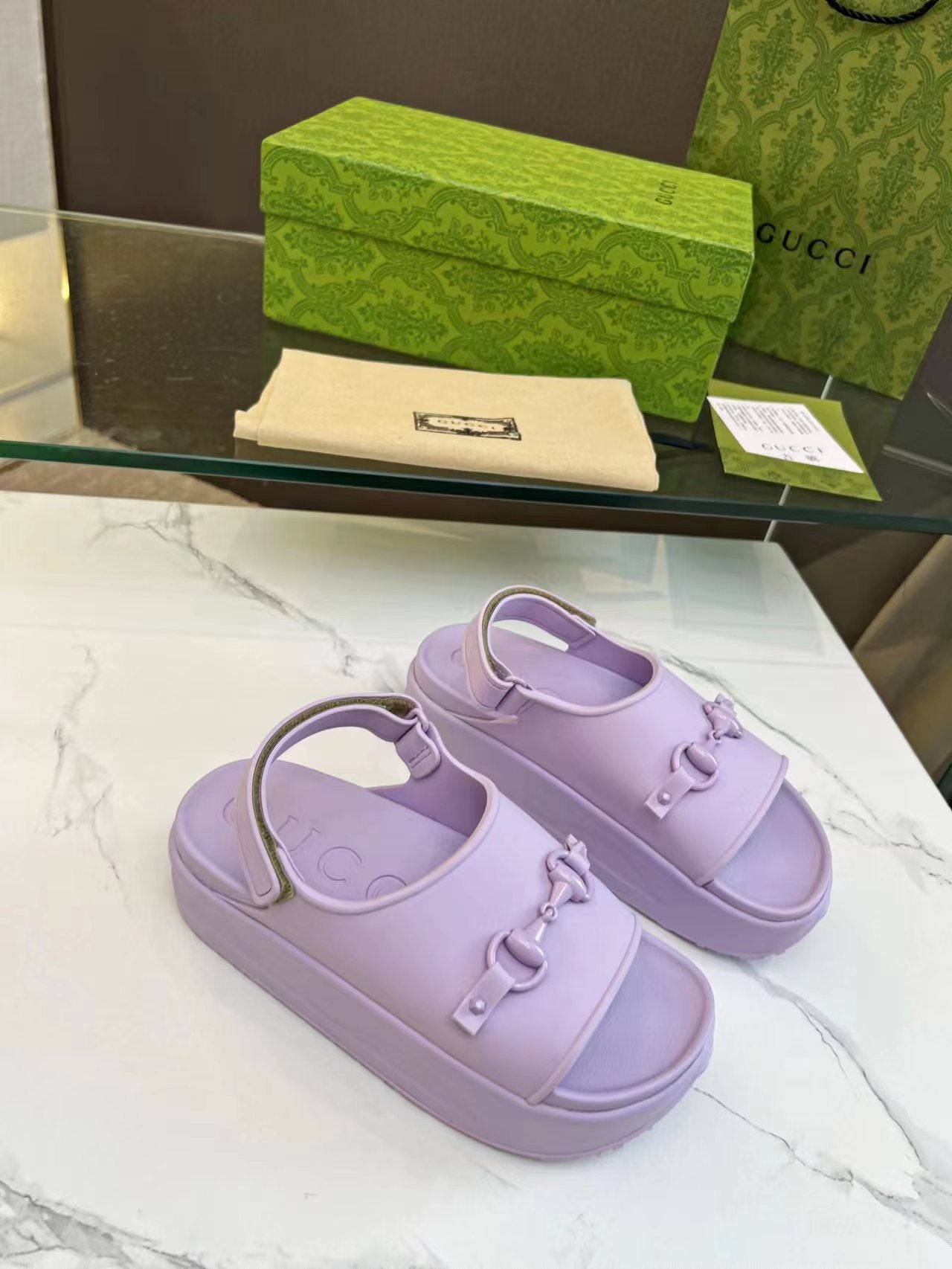 HORSEBIT FLATFORM SANDAL 5 CM IN PASTEL PURPLE IMPORTED TPU - 35