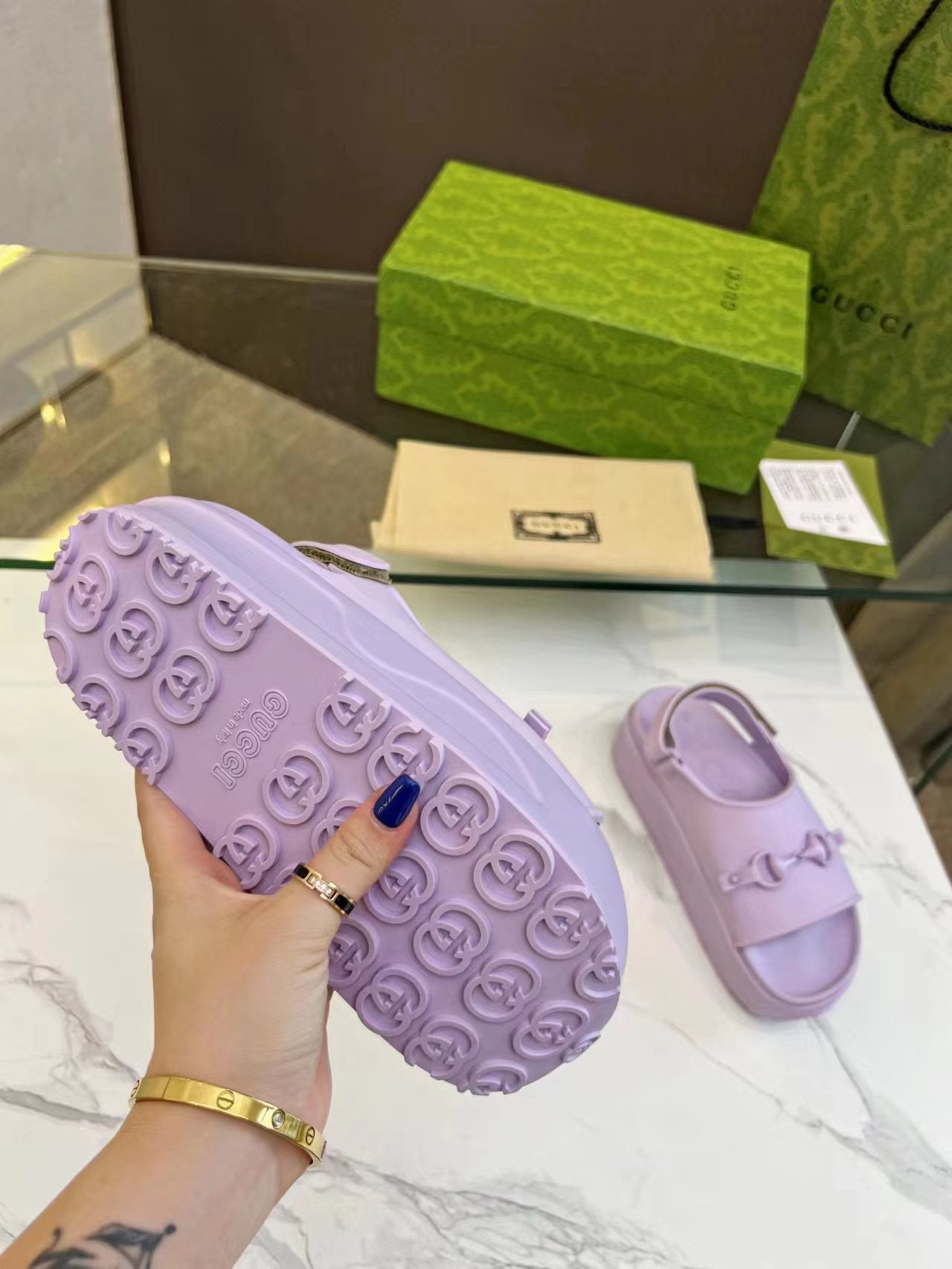 HORSEBIT FLATFORM SANDAL 5 CM IN PASTEL PURPLE IMPORTED TPU - 35