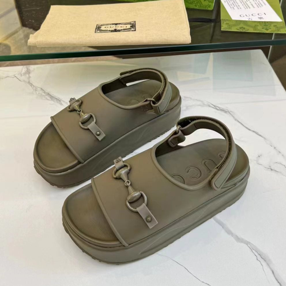HORSEBIT FLATFORM SANDAL 5 CM IN ARMY GREEN IMPORTED TPU - 35