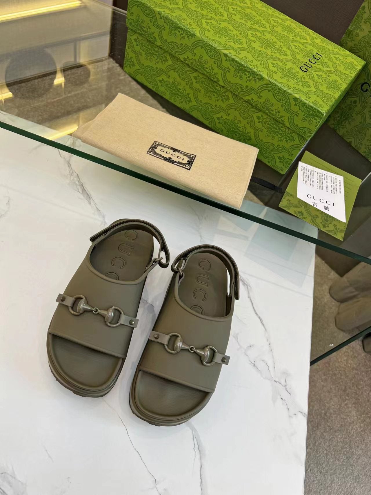 HORSEBIT FLATFORM SANDAL 5 CM IN ARMY GREEN IMPORTED TPU - 35