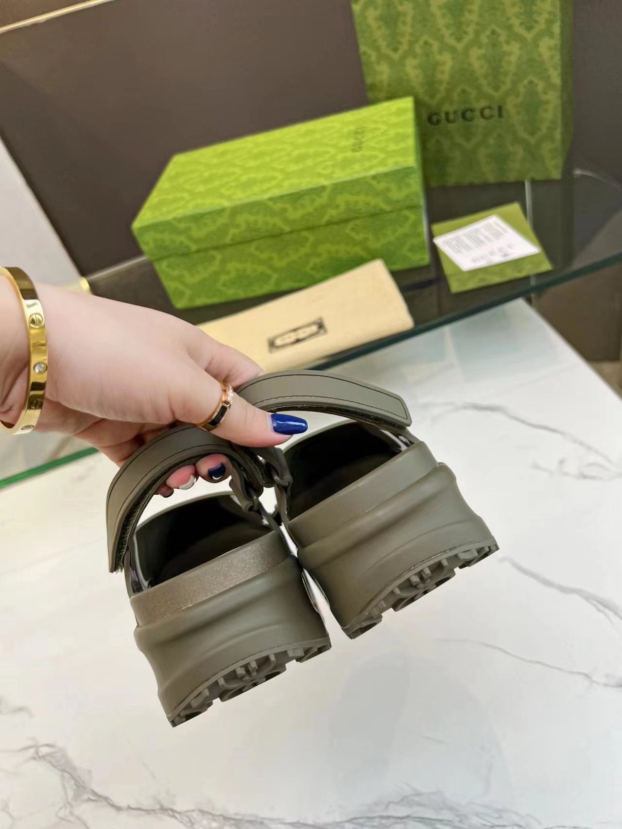 HORSEBIT FLATFORM SANDAL 5 CM IN ARMY GREEN IMPORTED TPU - 35