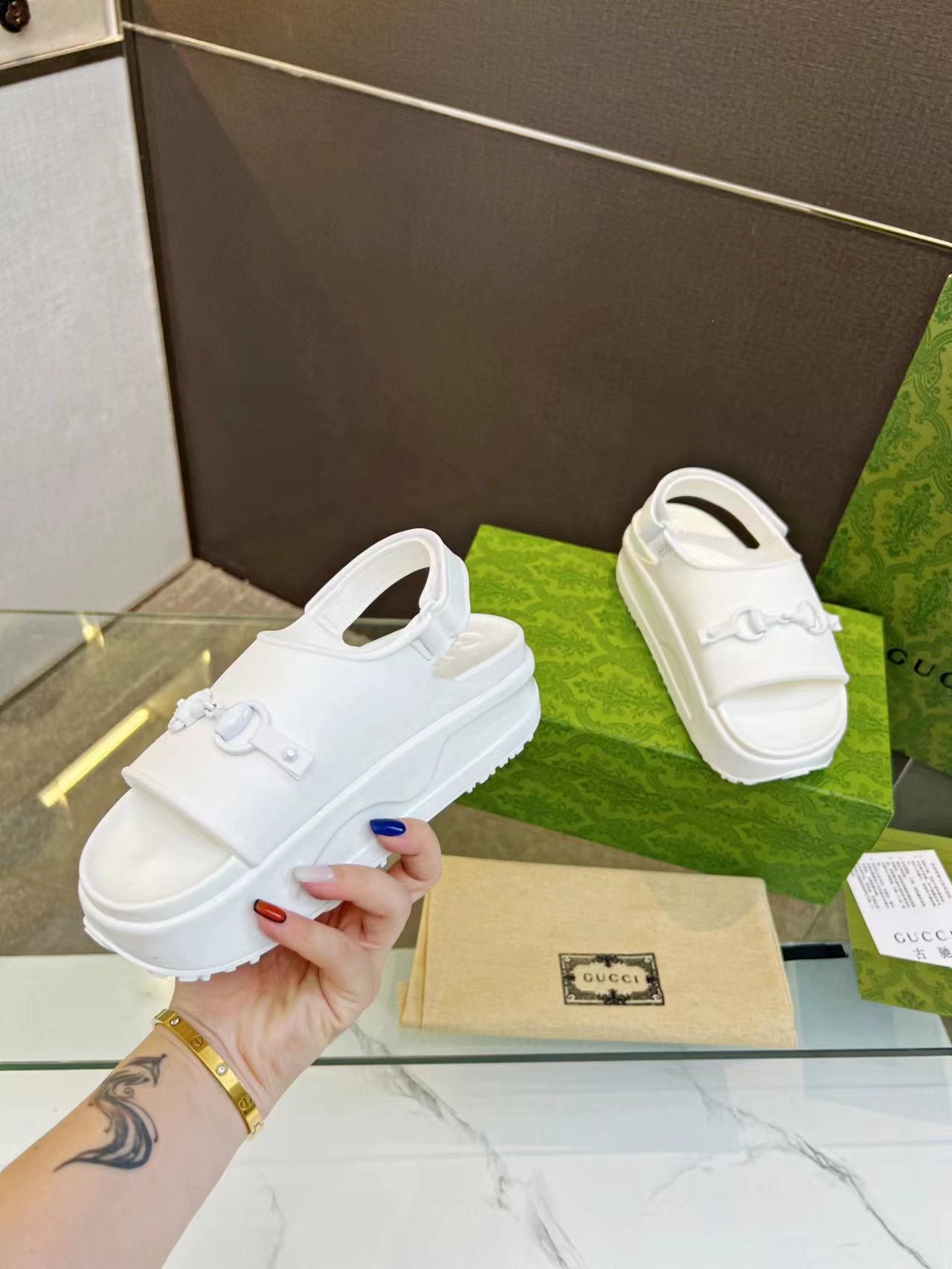 HORSEBIT FLATFORM SANDAL 5 CM IN WHITE IMPORTED TPU - 35