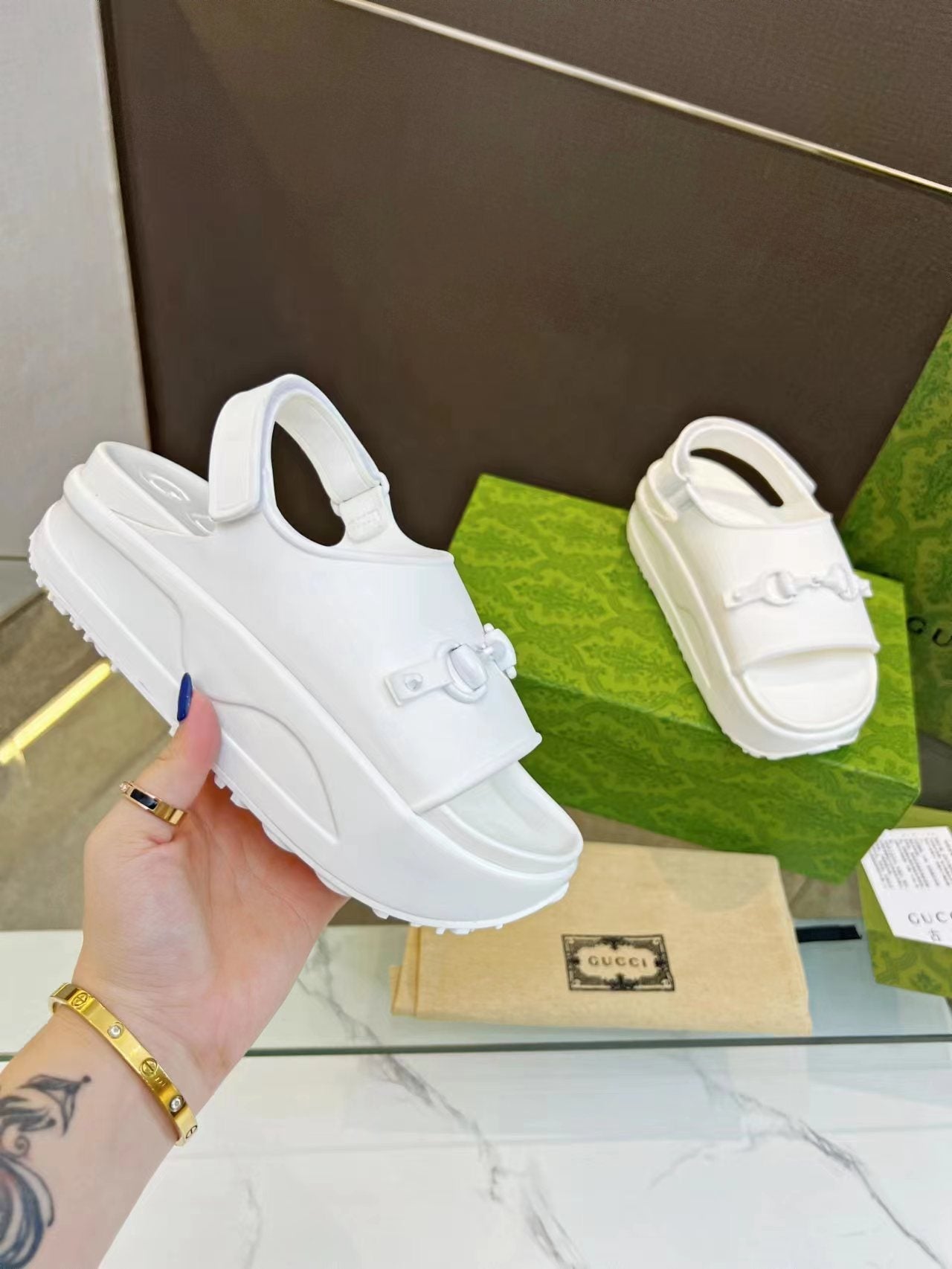 HORSEBIT FLATFORM SANDAL 5 CM IN WHITE IMPORTED TPU - 35