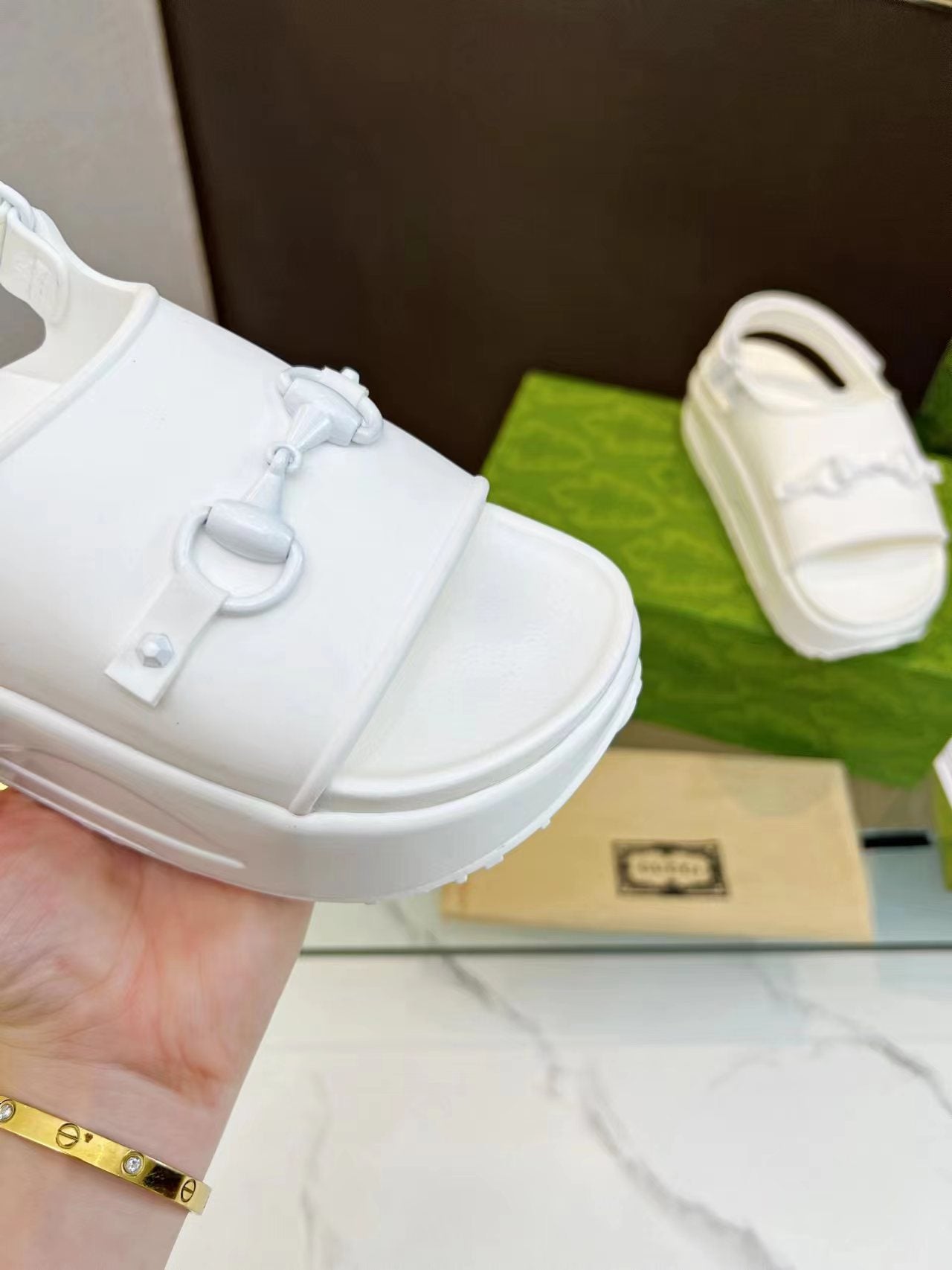 HORSEBIT FLATFORM SANDAL 5 CM IN WHITE IMPORTED TPU - 35
