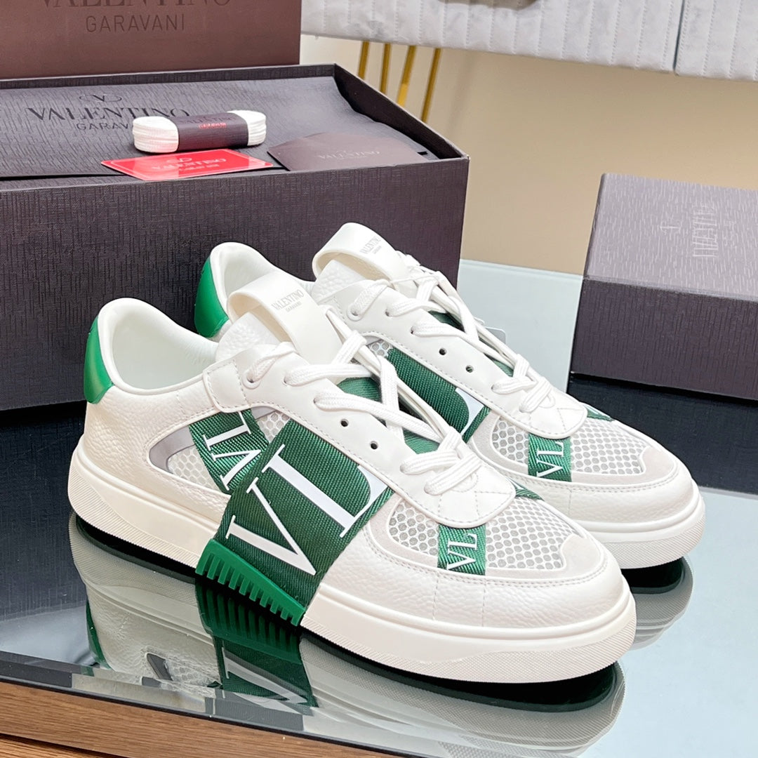 VALENTINO 25S GARAVANI VL7N SNEAKERS IN WHITE MIX GREEN LAMBSKIN - 35