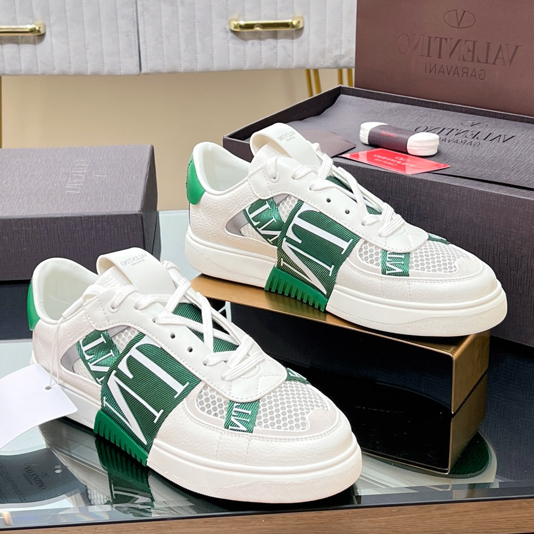 VALENTINO 25S GARAVANI VL7N SNEAKERS IN WHITE MIX GREEN LAMBSKIN - 35