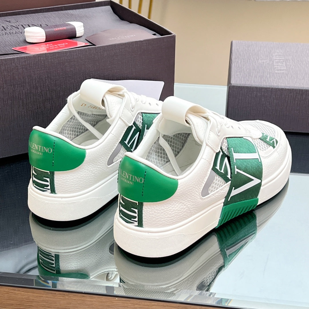 VALENTINO 25S GARAVANI VL7N SNEAKERS IN WHITE MIX GREEN LAMBSKIN - 35