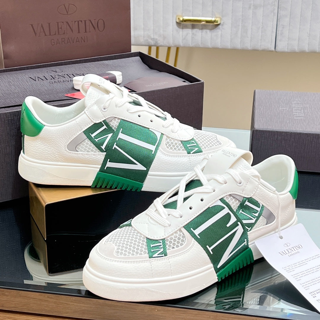 VALENTINO 25S GARAVANI VL7N SNEAKERS IN WHITE MIX GREEN LAMBSKIN - 35