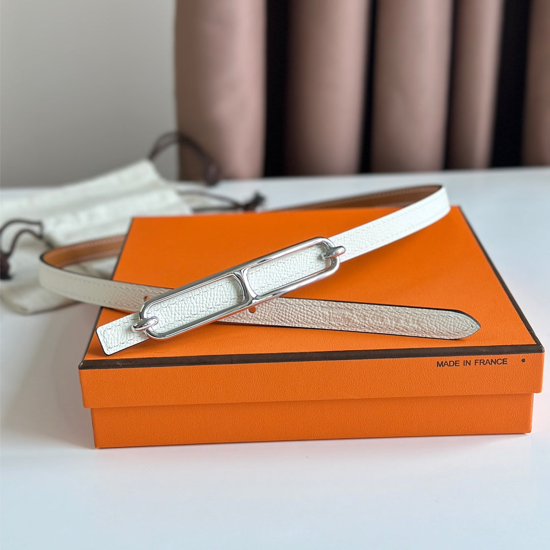 HM ROULIS BUCKLE & REVERSIBLE CINNAMON BROWN AND WHITE LEATHER STRAP 13MM SILVER HARDWARE - 30
