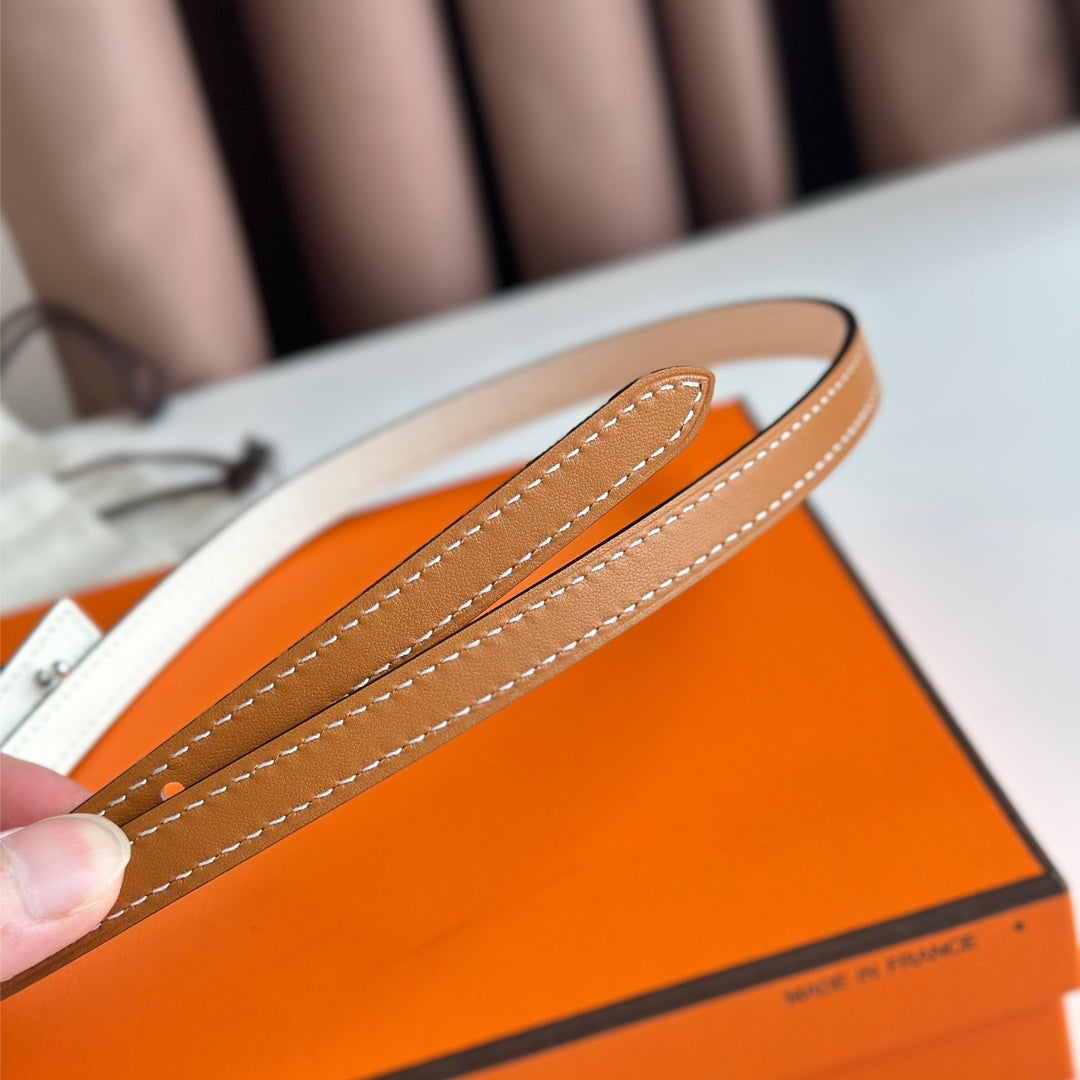 HM ROULIS BUCKLE & REVERSIBLE CINNAMON BROWN AND WHITE LEATHER STRAP 13MM SILVER HARDWARE - 30