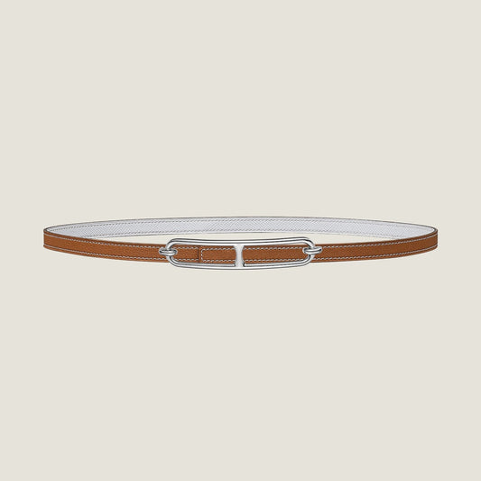 HM ROULIS BUCKLE & REVERSIBLE CINNAMON BROWN AND WHITE LEATHER STRAP 13MM SILVER HARDWARE - 30