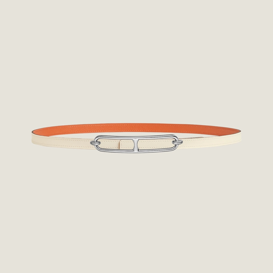 HM ROULIS BUCKLE & REVERSIBLE ORANGE AND WHITE LEATHER STRAP 13MM SILVER HARDWARE - 30