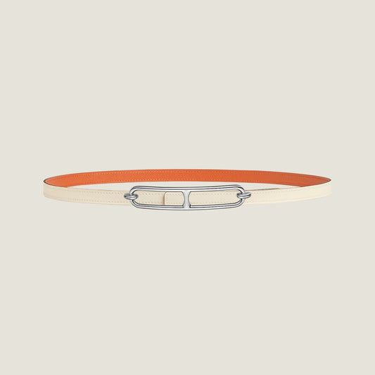 HM ROULIS BUCKLE & REVERSIBLE ORANGE AND WHITE LEATHER STRAP 13MM SILVER HARDWARE - 30