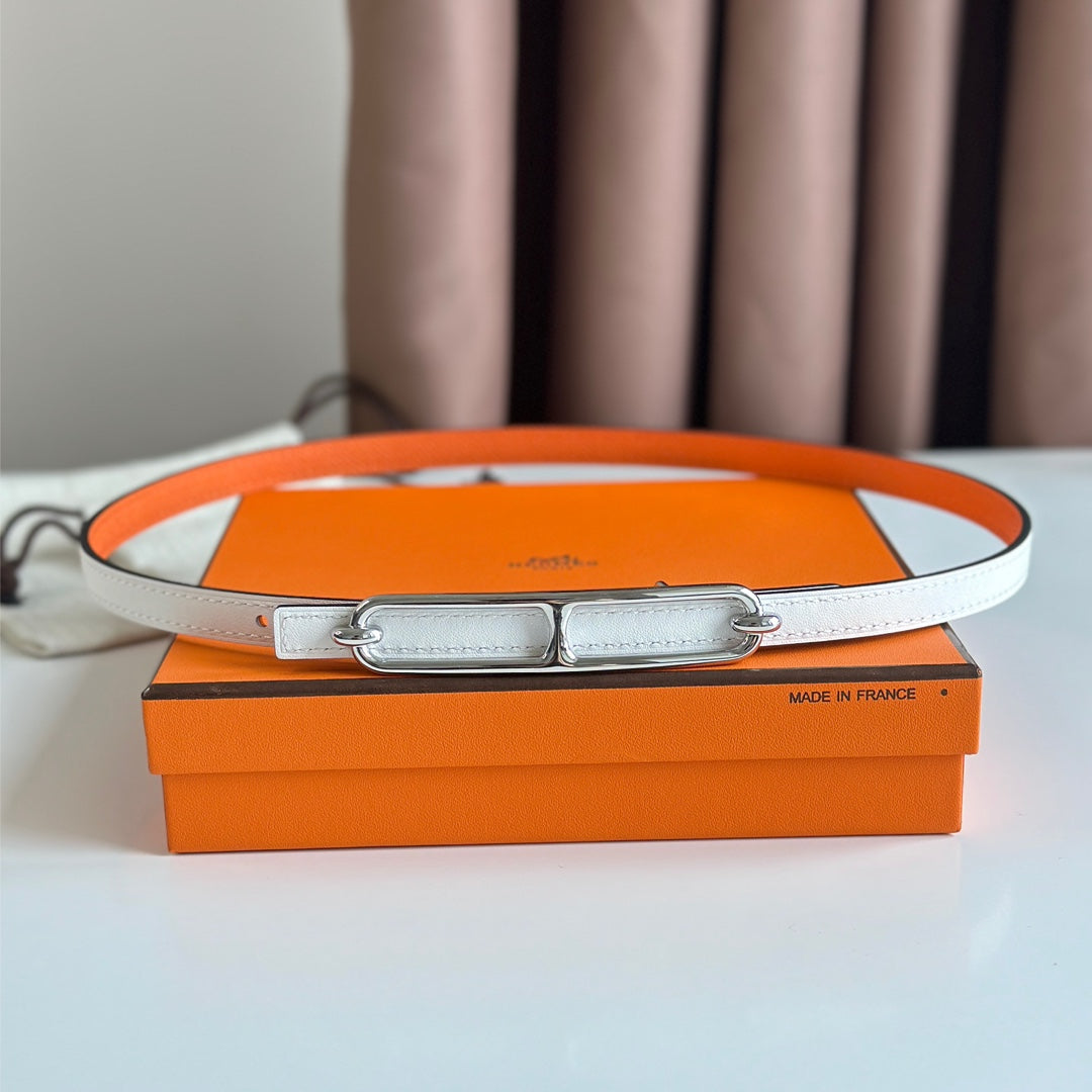 HM ROULIS BUCKLE & REVERSIBLE ORANGE AND WHITE LEATHER STRAP 13MM SILVER HARDWARE - 30
