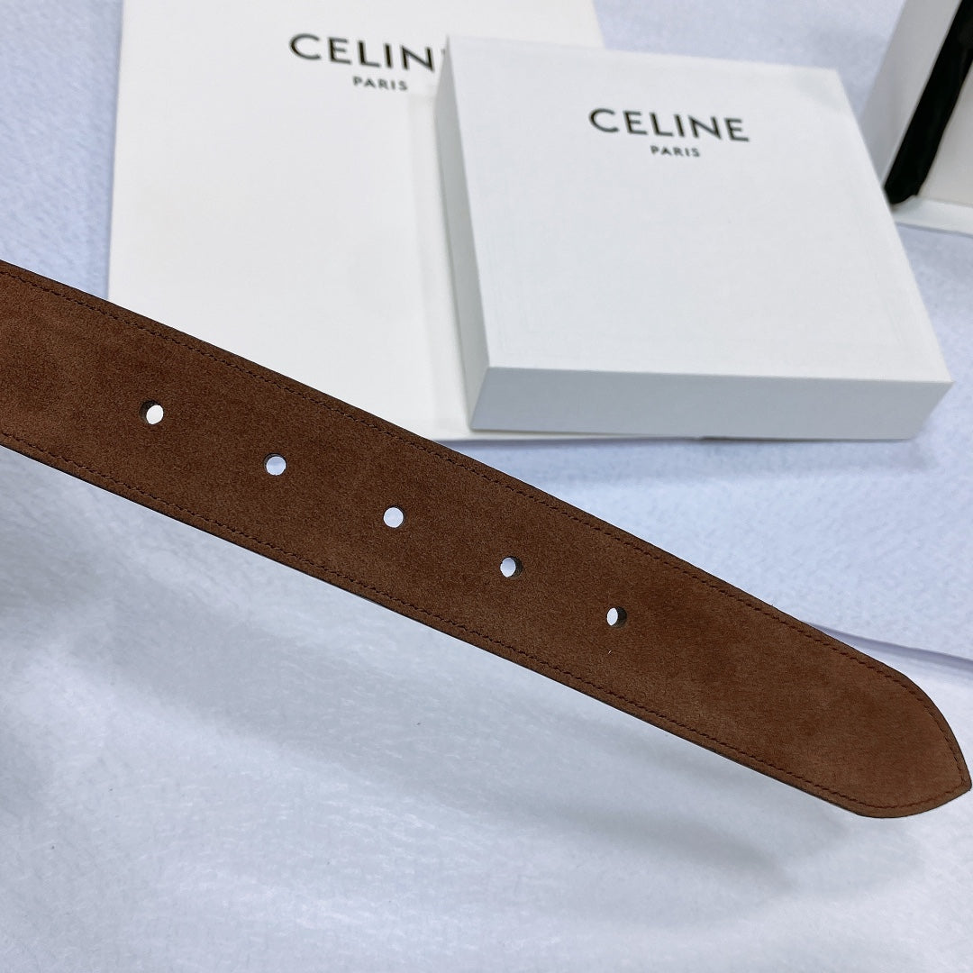 CL LARGE 35MM TWIN TRIOMPHE BELT IN CHOCOLATE BROWN SUEDE GOLD HARDWARE - 30