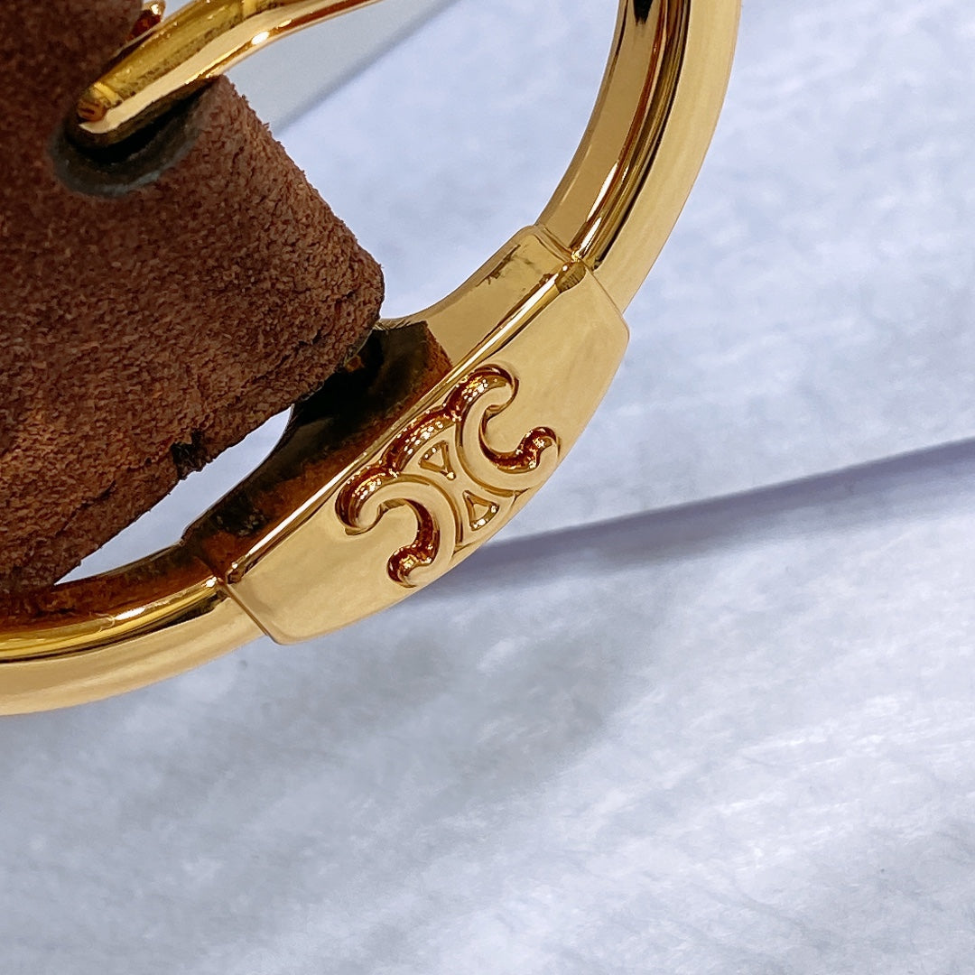 CL LARGE 35MM TWIN TRIOMPHE BELT IN CHOCOLATE BROWN SUEDE GOLD HARDWARE - 30