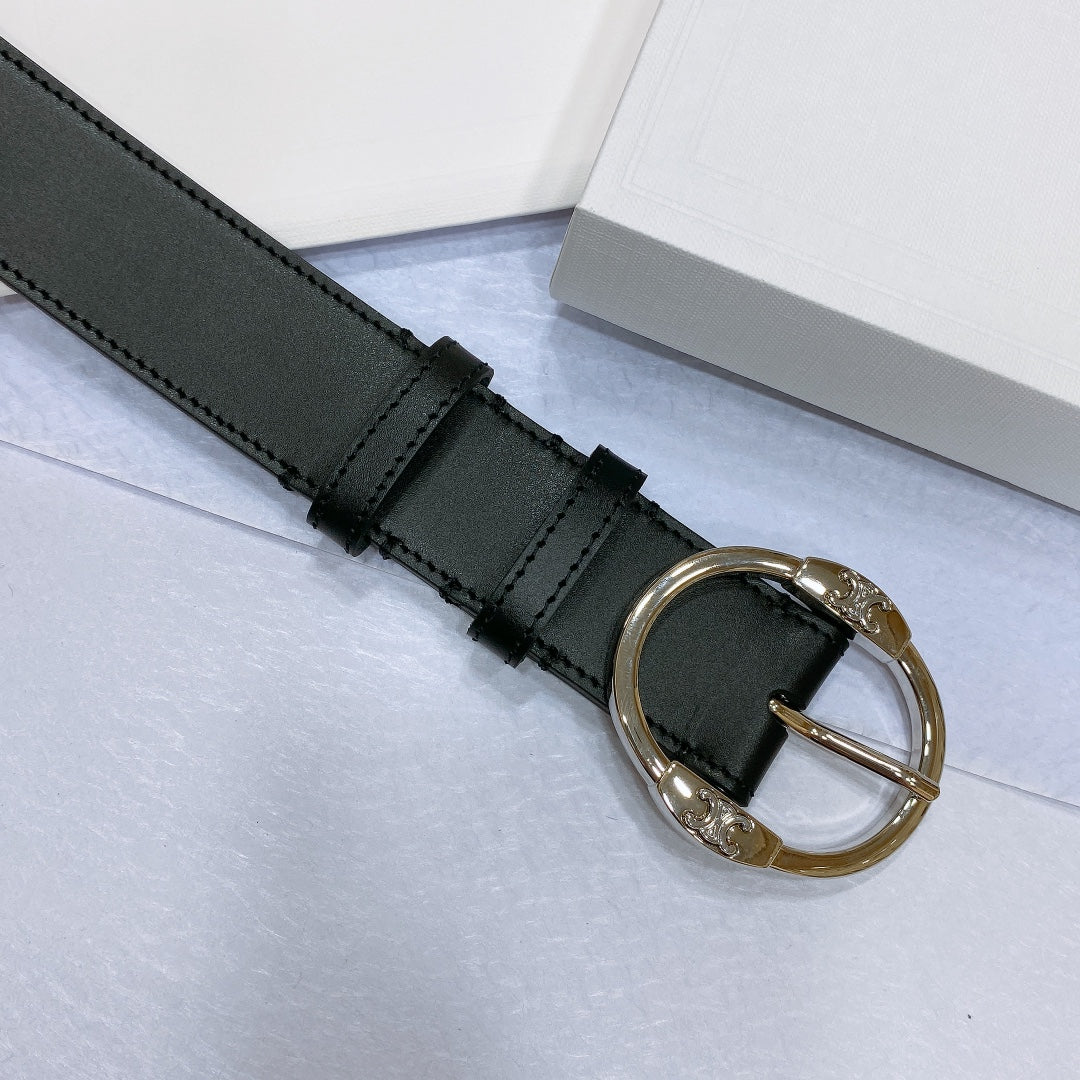 CL LARGE 35MM TWIN TRIOMPHE BELT IN BLACK CALFSKIN SILVER HARDWARE - 30