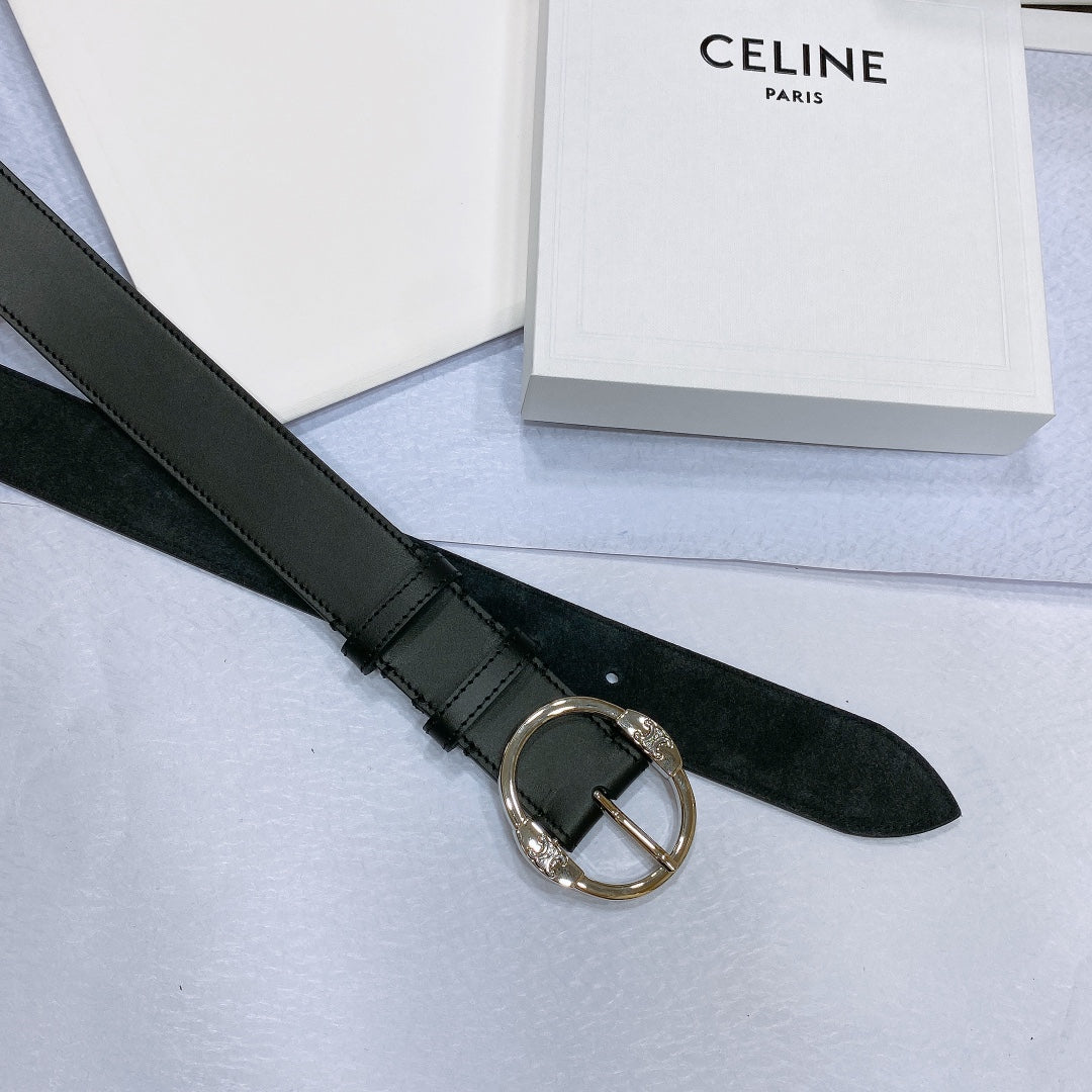 CL LARGE 35MM TWIN TRIOMPHE BELT IN BLACK CALFSKIN SILVER HARDWARE - 30