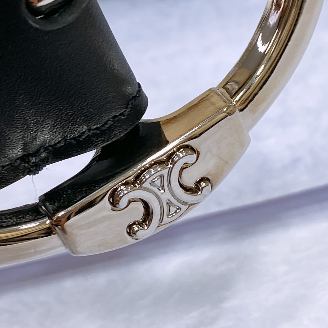 CL LARGE 35MM TWIN TRIOMPHE BELT IN BLACK CALFSKIN SILVER HARDWARE - 30