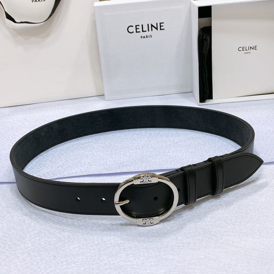 CL LARGE 35MM TWIN TRIOMPHE BELT IN BLACK CALFSKIN SILVER HARDWARE - 30
