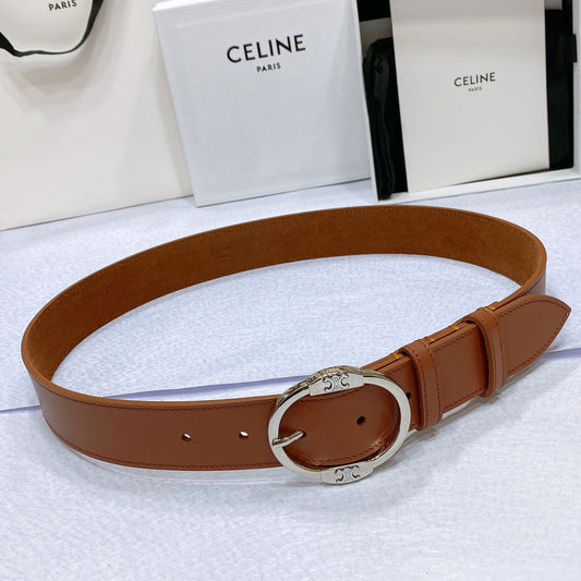 CL LARGE 35MM TWIN TRIOMPHE BELT IN BRONZE BROWN CALFSKIN SILVER HARDWARE - 30
