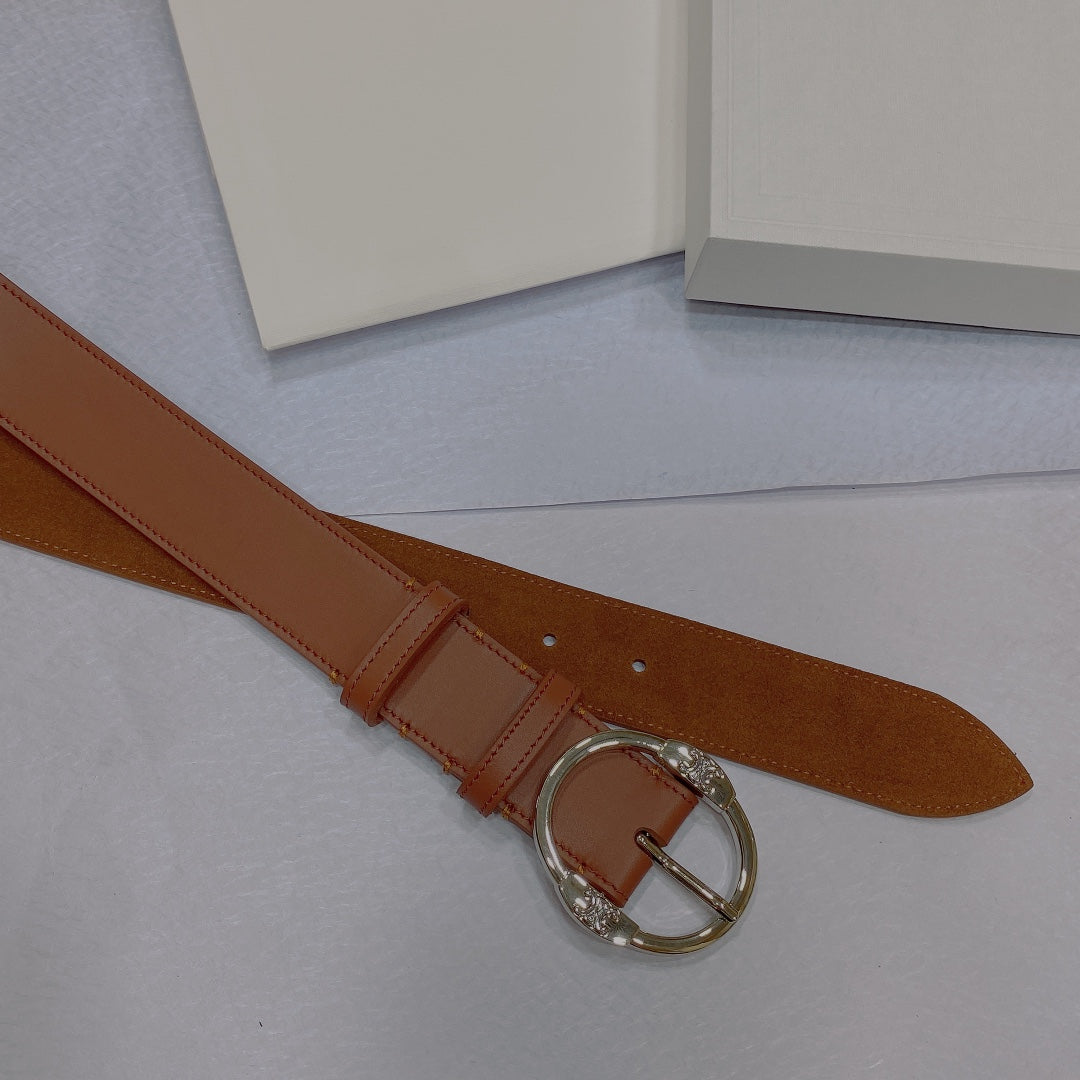 CL LARGE 35MM TWIN TRIOMPHE BELT IN BRONZE BROWN CALFSKIN SILVER HARDWARE - 30