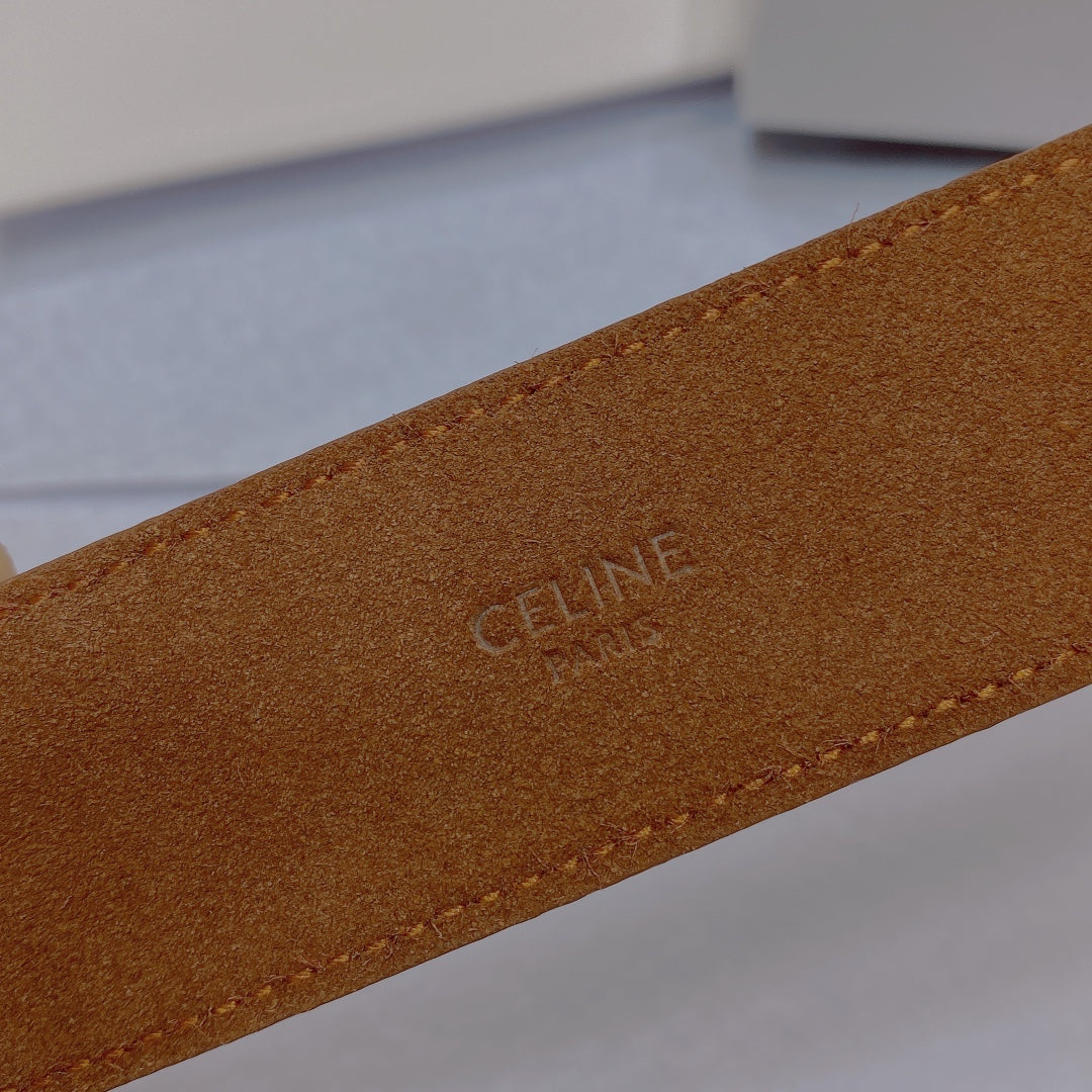 CL LARGE 35MM TWIN TRIOMPHE BELT IN BRONZE BROWN CALFSKIN SILVER HARDWARE - 30
