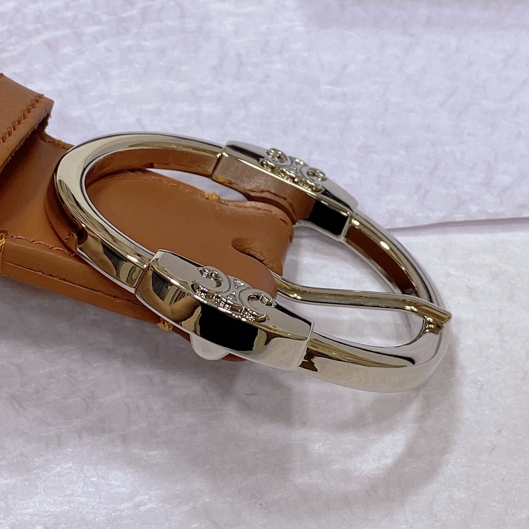 CL LARGE 35MM TWIN TRIOMPHE BELT IN BRONZE BROWN CALFSKIN SILVER HARDWARE - 30
