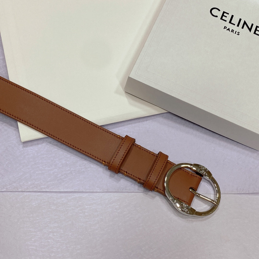 CL LARGE 35MM TWIN TRIOMPHE BELT IN BRONZE BROWN CALFSKIN SILVER HARDWARE - 30