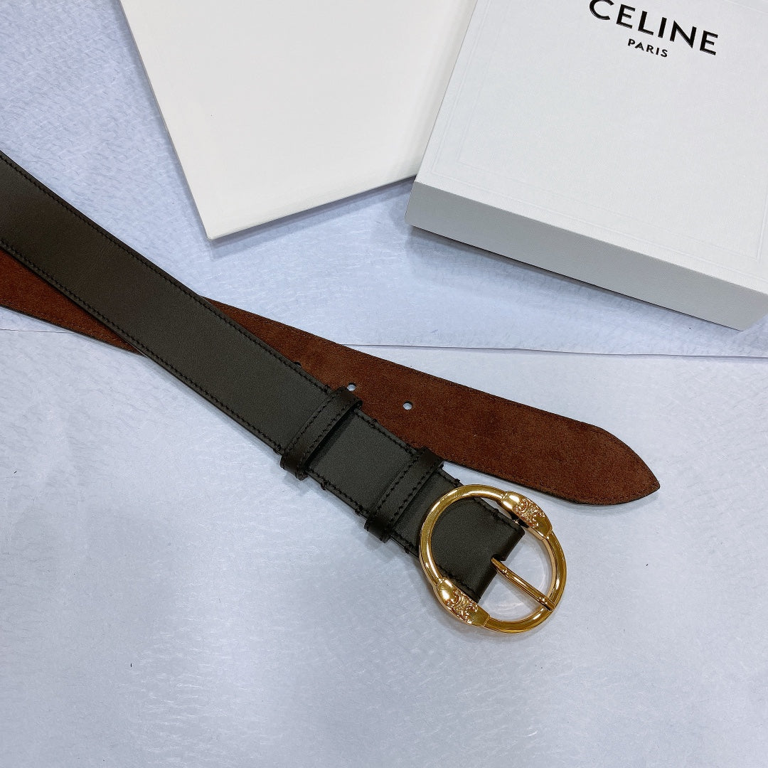 CL LARGE 35MM TWIN TRIOMPHE BELT IN BLACK AND BROWN CALFSKIN GOLD HARDWARE - 30