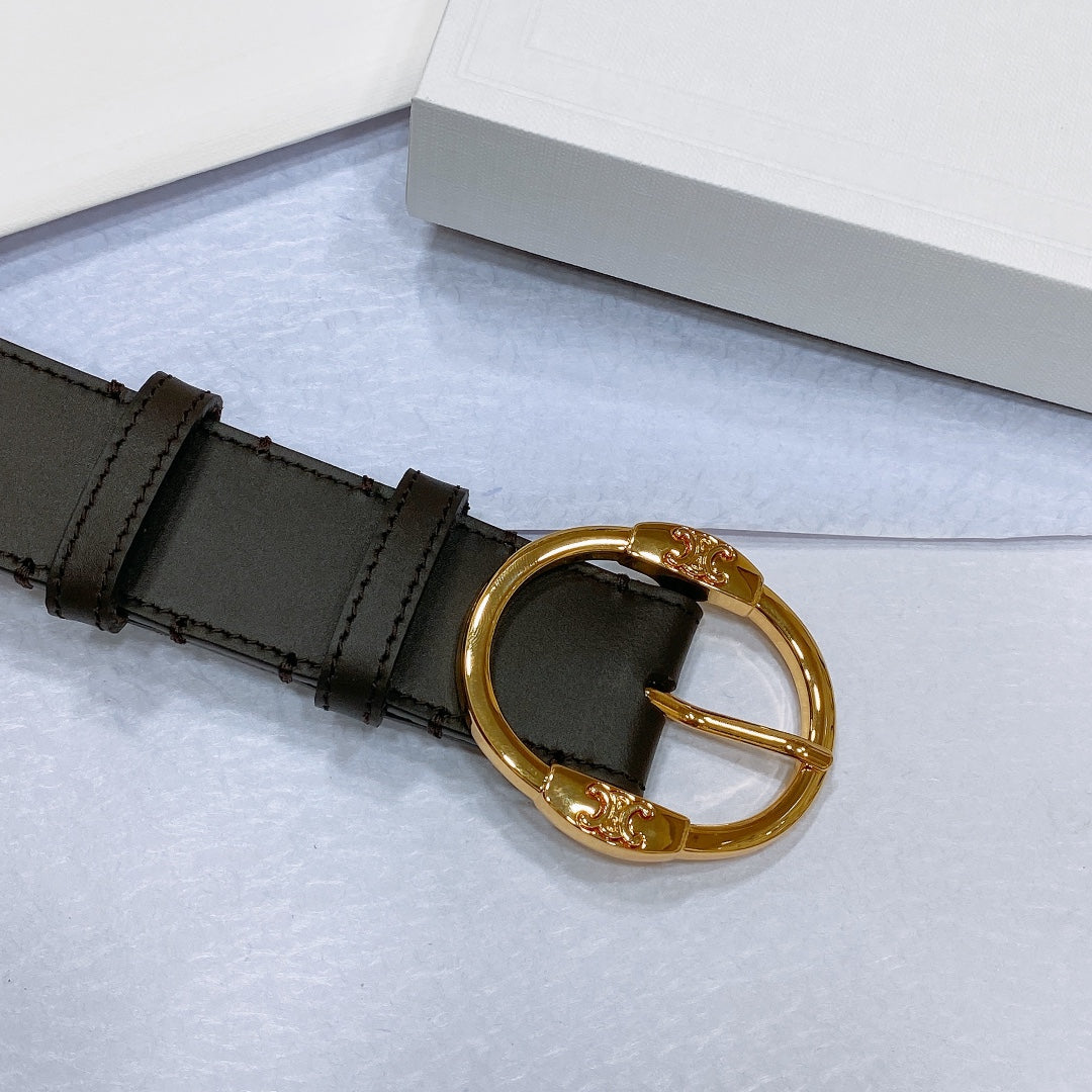 CL LARGE 35MM TWIN TRIOMPHE BELT IN BLACK AND BROWN CALFSKIN GOLD HARDWARE - 30