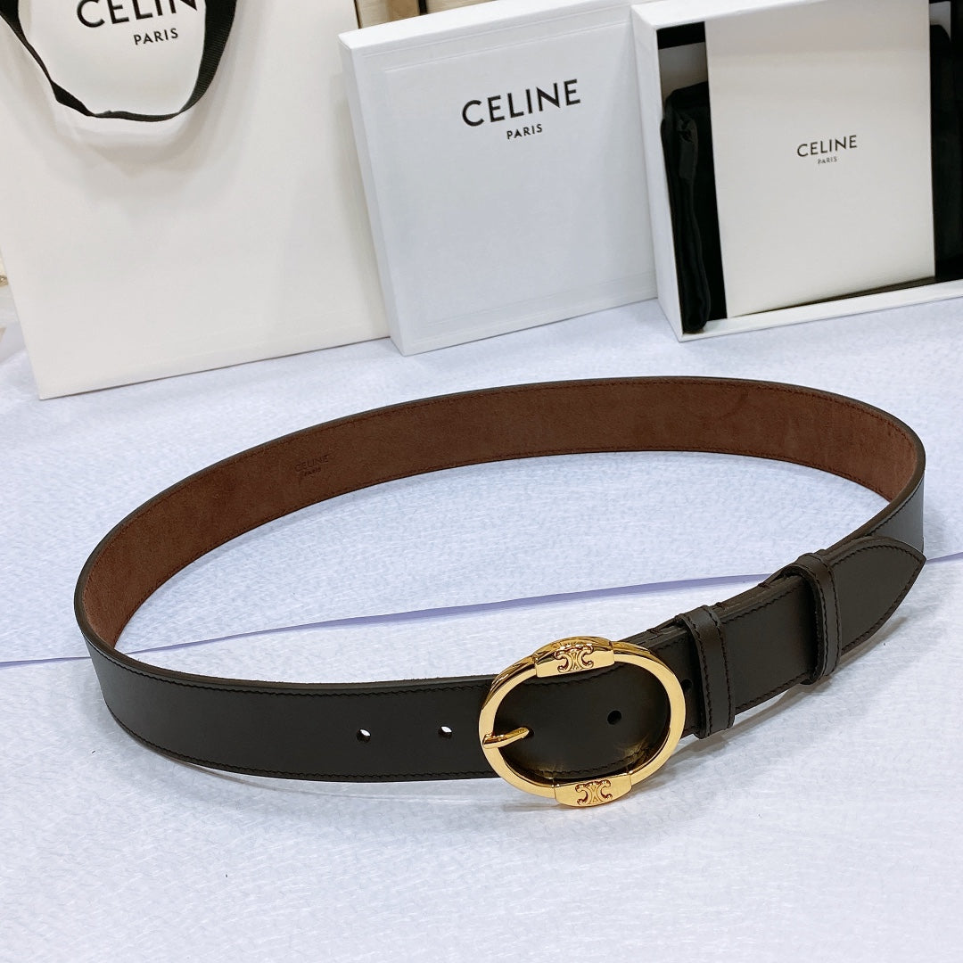 CL LARGE 35MM TWIN TRIOMPHE BELT IN BLACK AND BROWN CALFSKIN GOLD HARDWARE - 30
