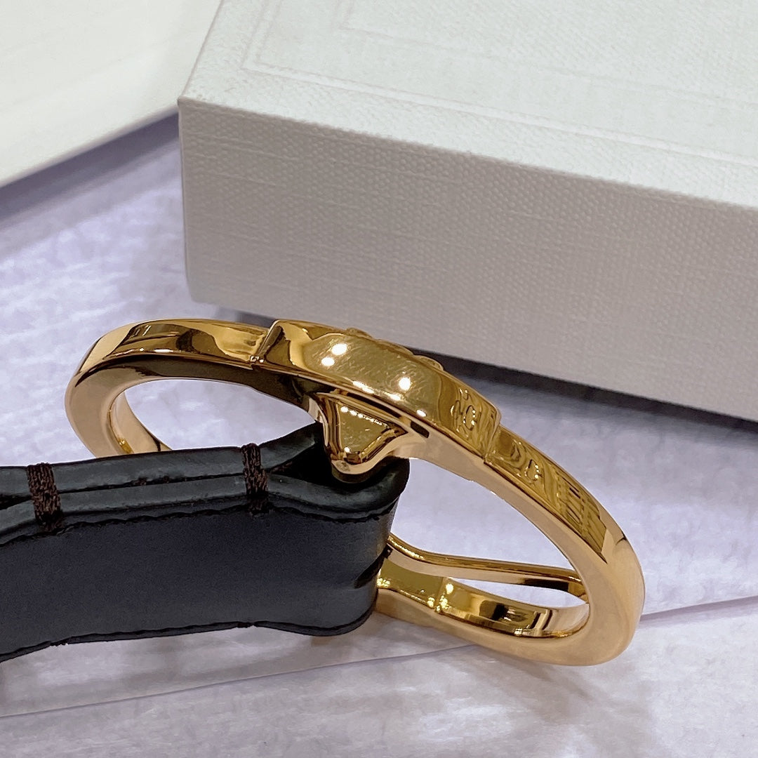 CL LARGE 35MM TWIN TRIOMPHE BELT IN BLACK AND BROWN CALFSKIN GOLD HARDWARE - 30