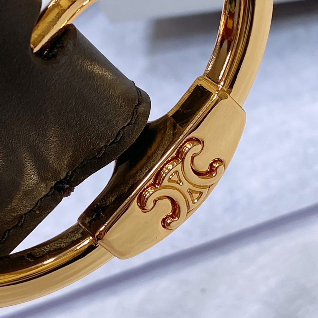 CL LARGE 35MM TWIN TRIOMPHE BELT IN BLACK AND BROWN CALFSKIN GOLD HARDWARE - 30