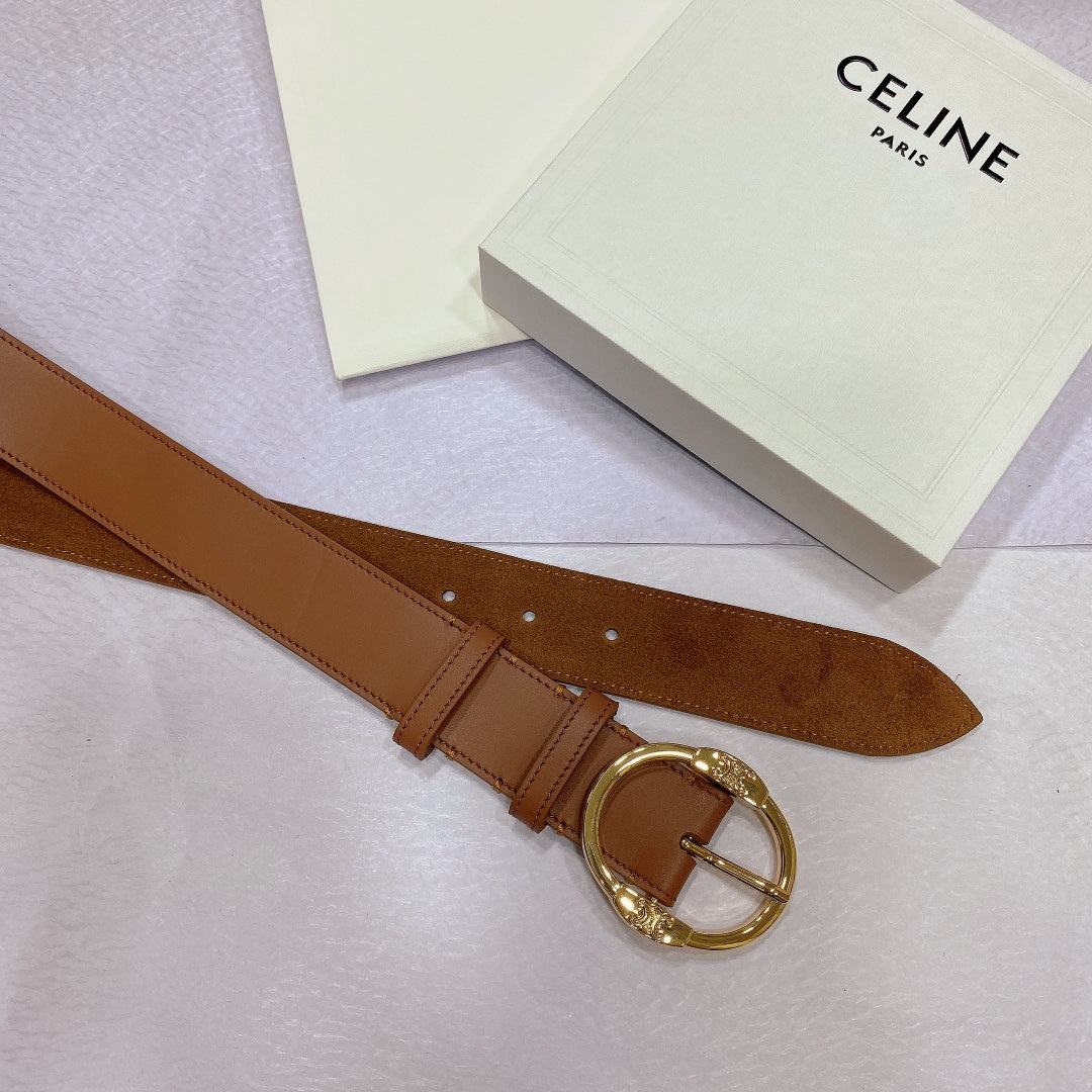 CL LARGE 35MM TWIN TRIOMPHE BELT IN BRONZE BROWN CALFSKIN GOLD HARDWARE - 30