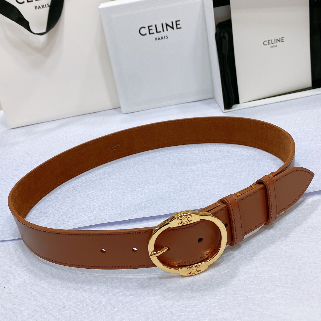 CL LARGE 35MM TWIN TRIOMPHE BELT IN BRONZE BROWN CALFSKIN GOLD HARDWARE - 30