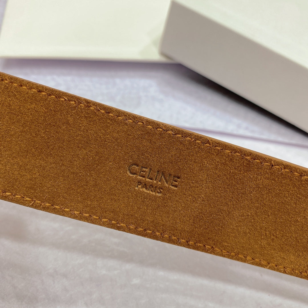 CL LARGE 35MM TWIN TRIOMPHE BELT IN BRONZE BROWN CALFSKIN GOLD HARDWARE - 30