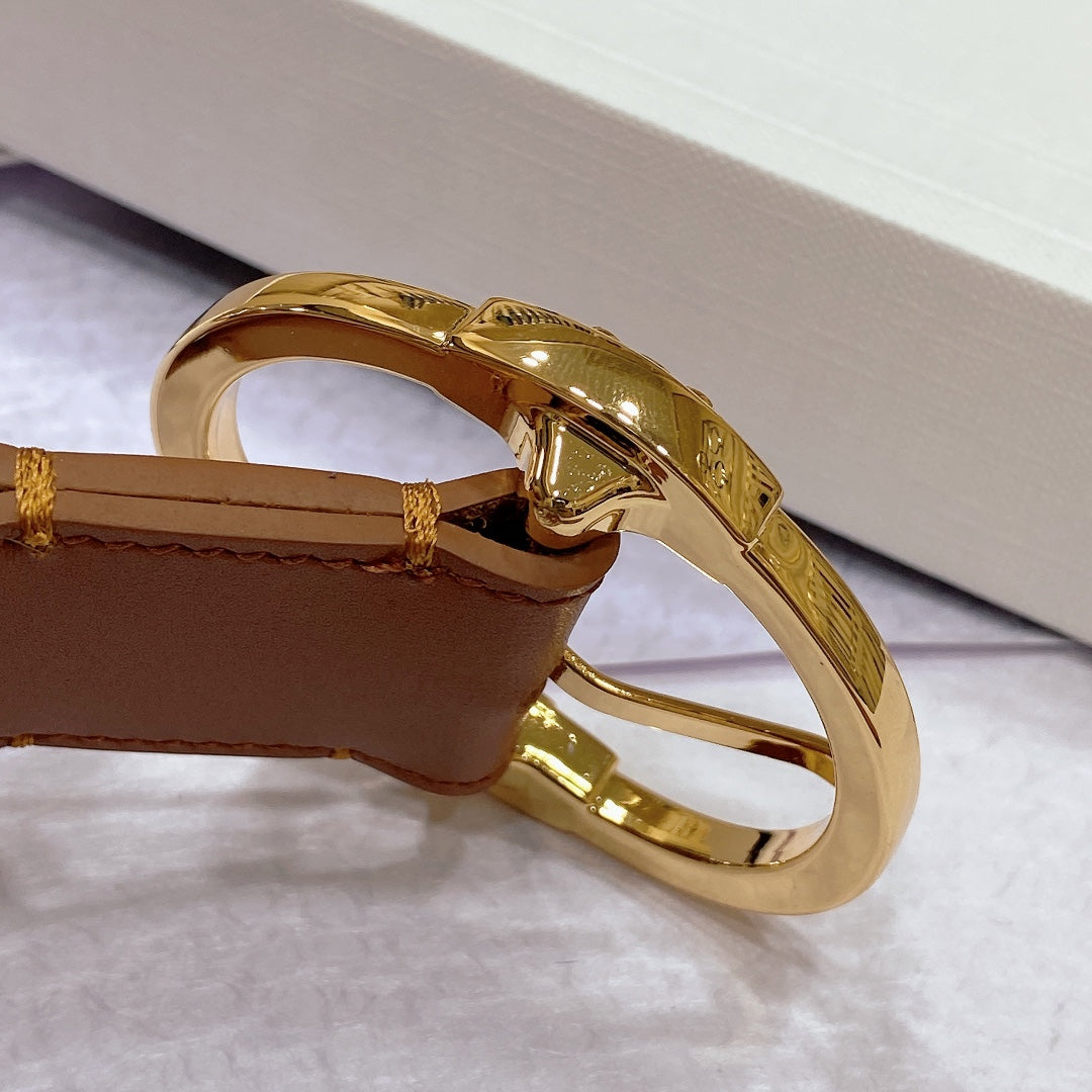 CL LARGE 35MM TWIN TRIOMPHE BELT IN BRONZE BROWN CALFSKIN GOLD HARDWARE - 30