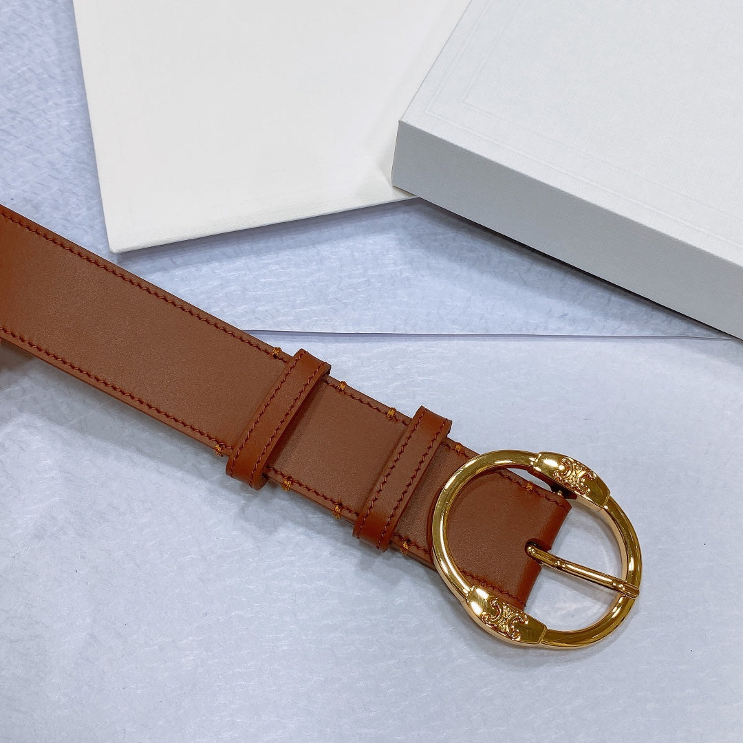CL LARGE 35MM TWIN TRIOMPHE BELT IN BRONZE BROWN CALFSKIN GOLD HARDWARE - 30