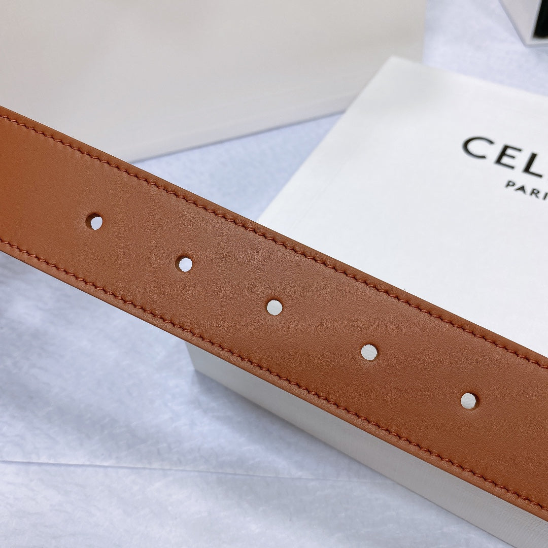 CL LARGE 35MM TWIN TRIOMPHE BELT IN BRONZE BROWN CALFSKIN GOLD HARDWARE - 30