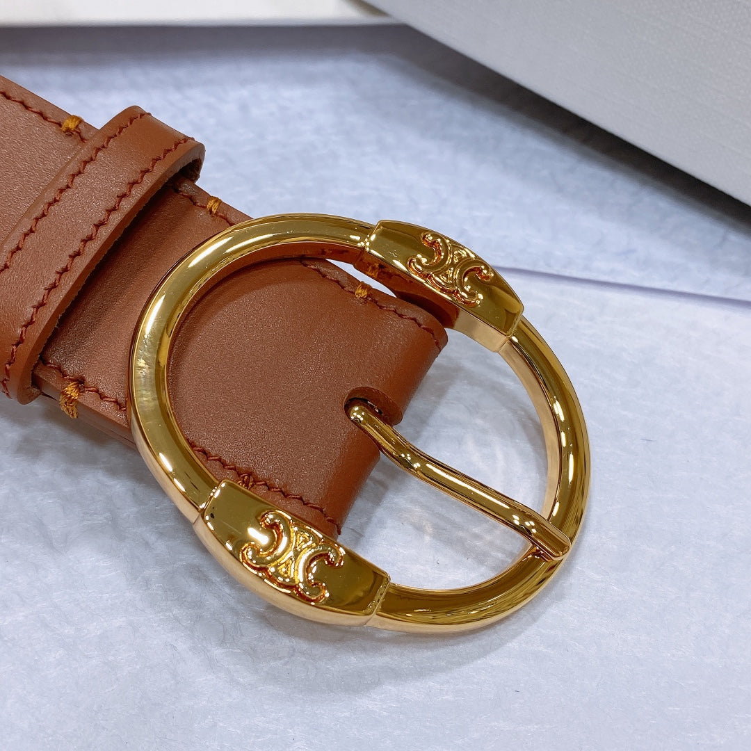 CL LARGE 35MM TWIN TRIOMPHE BELT IN BRONZE BROWN CALFSKIN GOLD HARDWARE - 30
