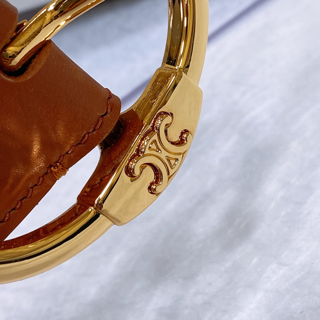 CL LARGE 35MM TWIN TRIOMPHE BELT IN BRONZE BROWN CALFSKIN GOLD HARDWARE - 30