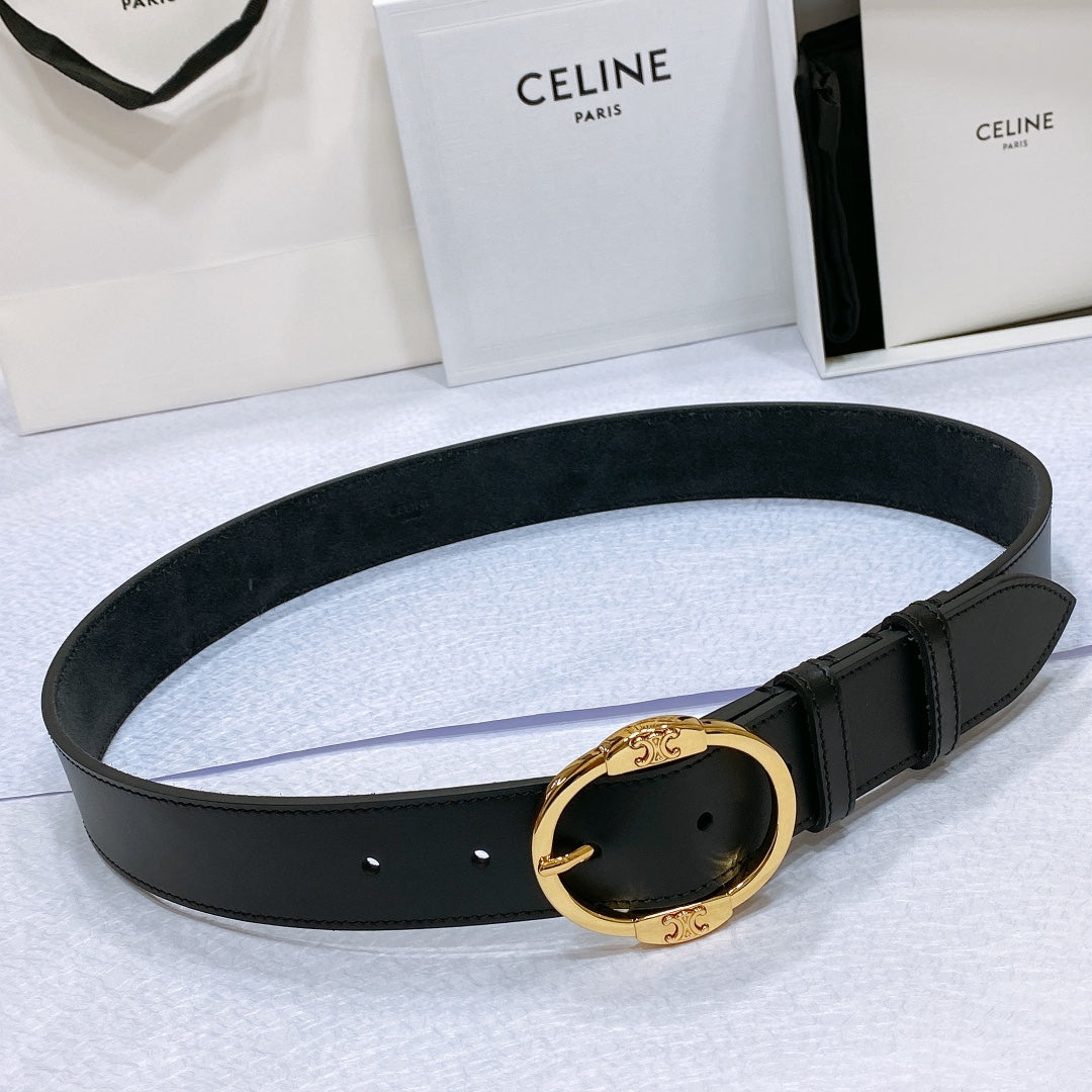 CL LARGE 35MM TWIN TRIOMPHE BELT IN BLACK CALFSKIN GOLD HARDWARE - 30