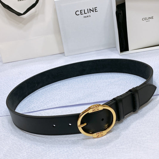 CL LARGE 35MM TWIN TRIOMPHE BELT IN BLACK CALFSKIN GOLD HARDWARE - 30