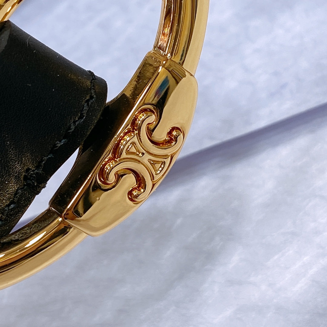 CL LARGE 35MM TWIN TRIOMPHE BELT IN BLACK CALFSKIN GOLD HARDWARE - 30